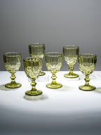 Vintage-Style Yellow Embossed Goblets - Set of 6