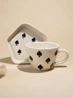 Handcrafted Ceramic Cup and Saucer Set of 4 with Playing Cards Design