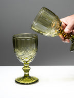 Vintage-Style Yellow Embossed Goblets - Set of 6