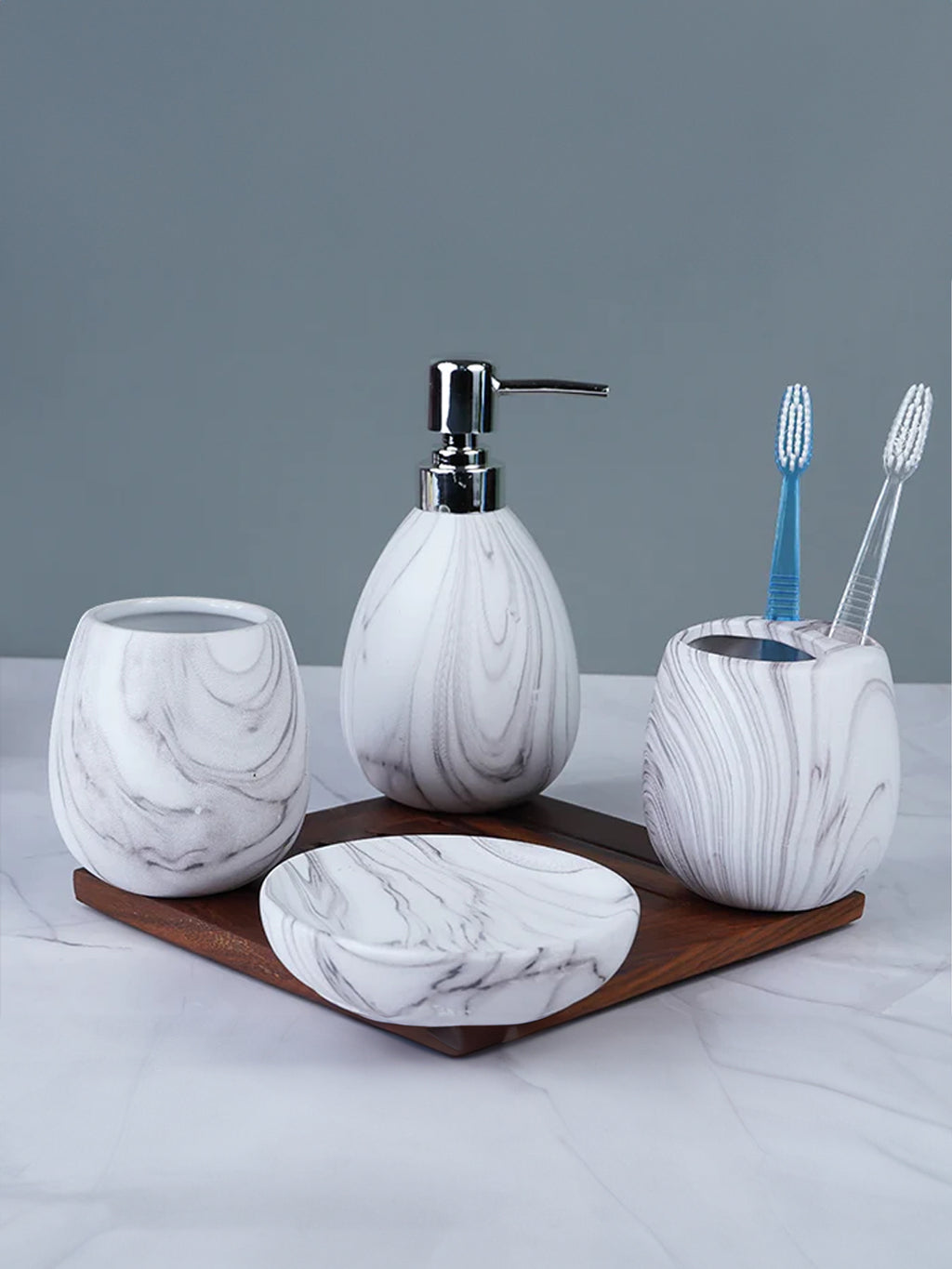 White Marble Art Bathroom Set – Luxurious Bath Accessories