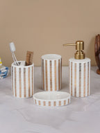 Striped White and Gold Bathroom Set – Chic Ceramic Bath Accessories
