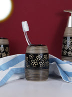 Black Floral Ceramic Bathroom Accessories Set of 4