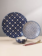 Blue and White Patterned Ceramic Dinner Set - Set of 18