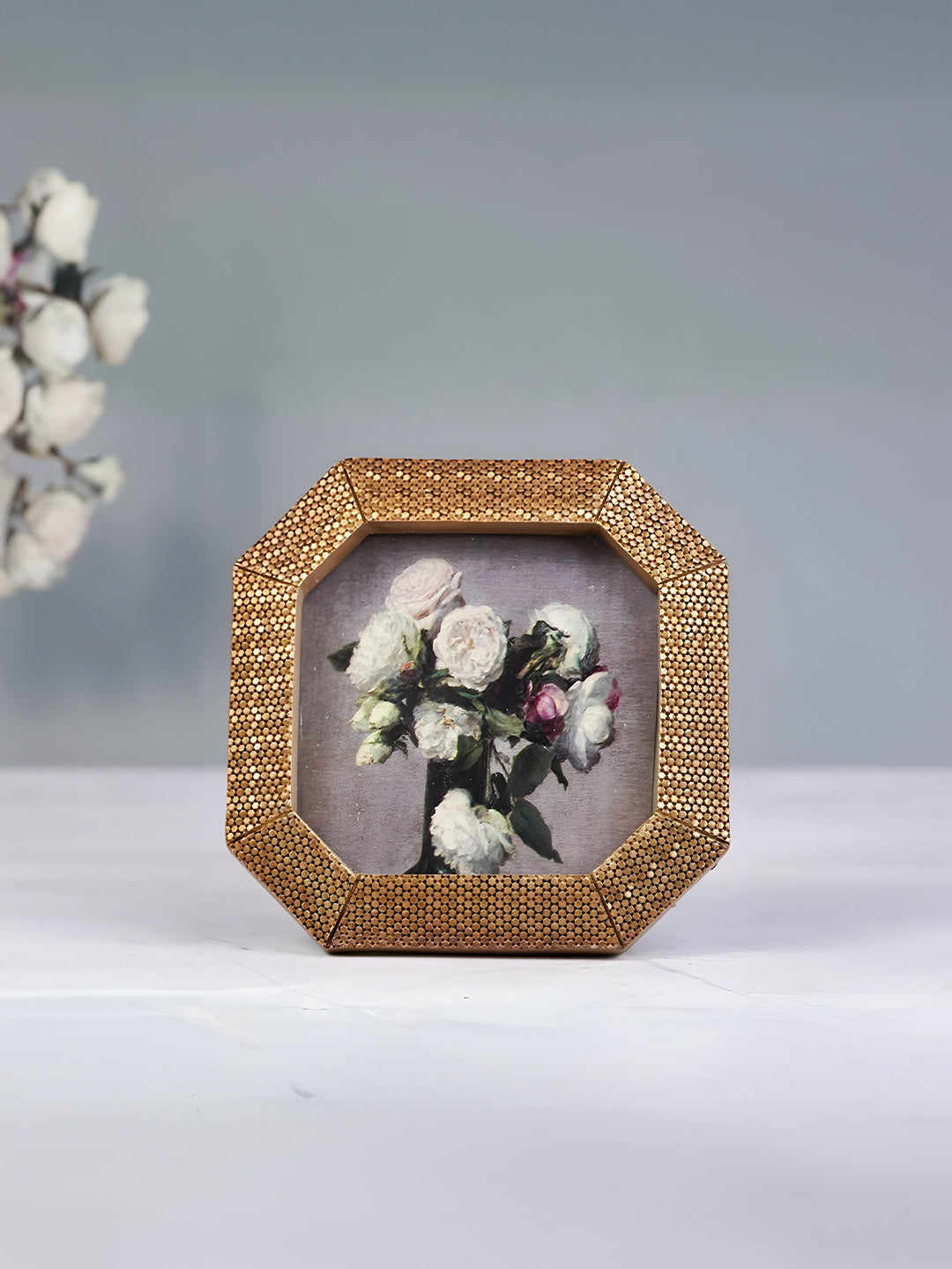 Gold Octagonal Photo Frame with Textured Detail Main image