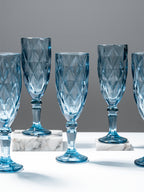 Blue Vintage Textured Glass Goblet Set - Set of 6