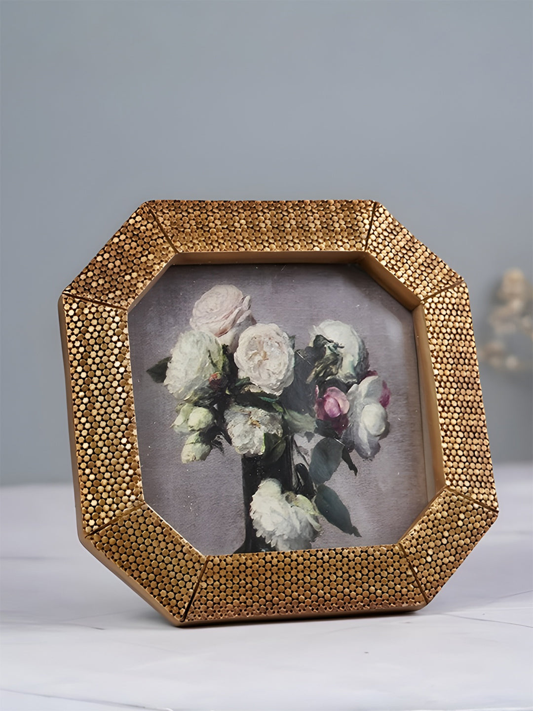 Gold Octagonal Photo Frame with Textured Detail Secondary image