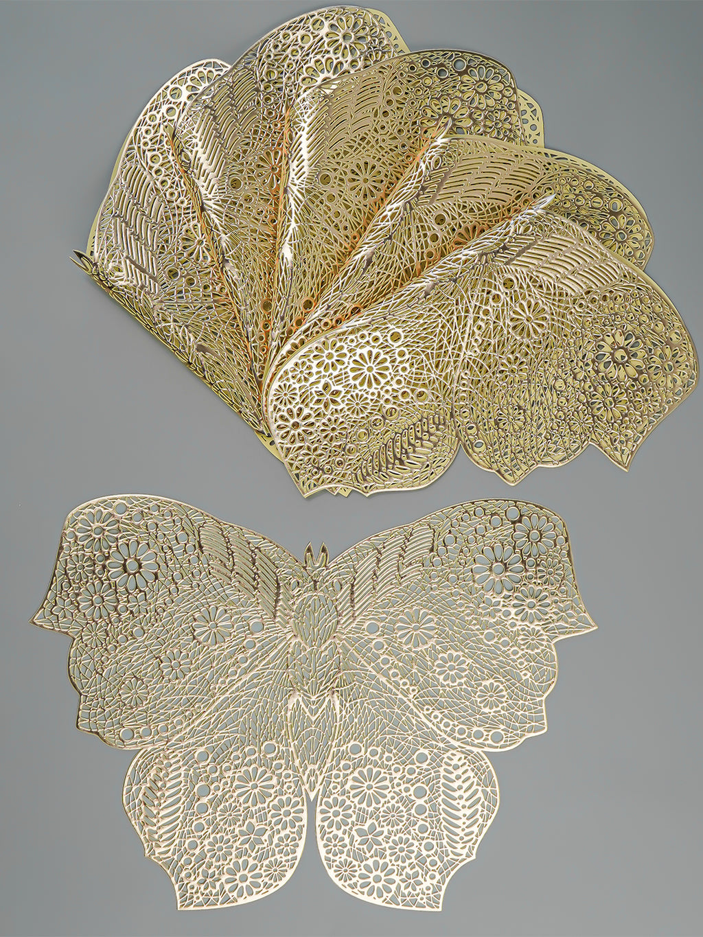Gold Butterfly Cutout Table Mat with Intricate Floral Detailing