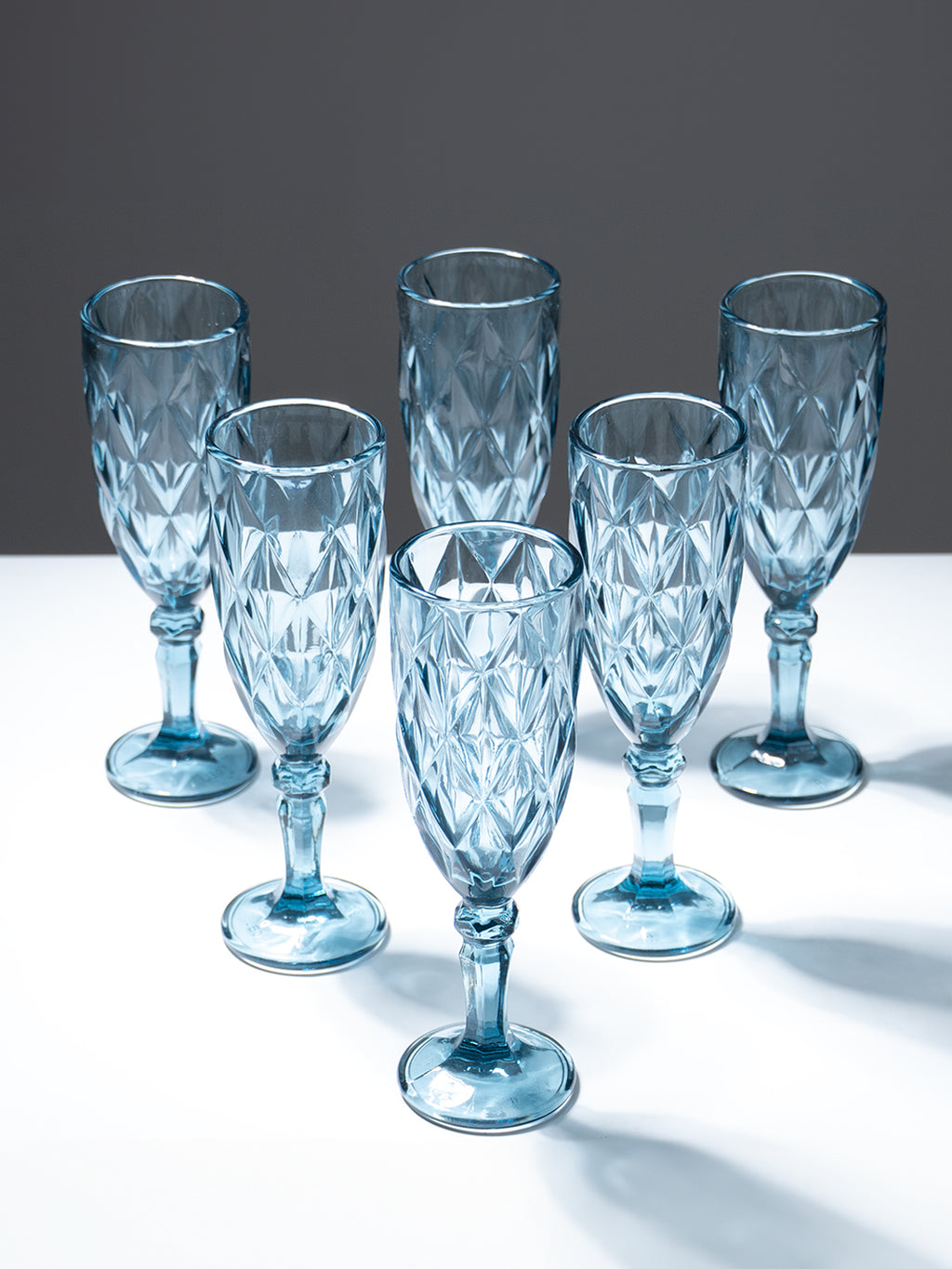 Blue Vintage Textured Glass Goblet Set - Set of 6