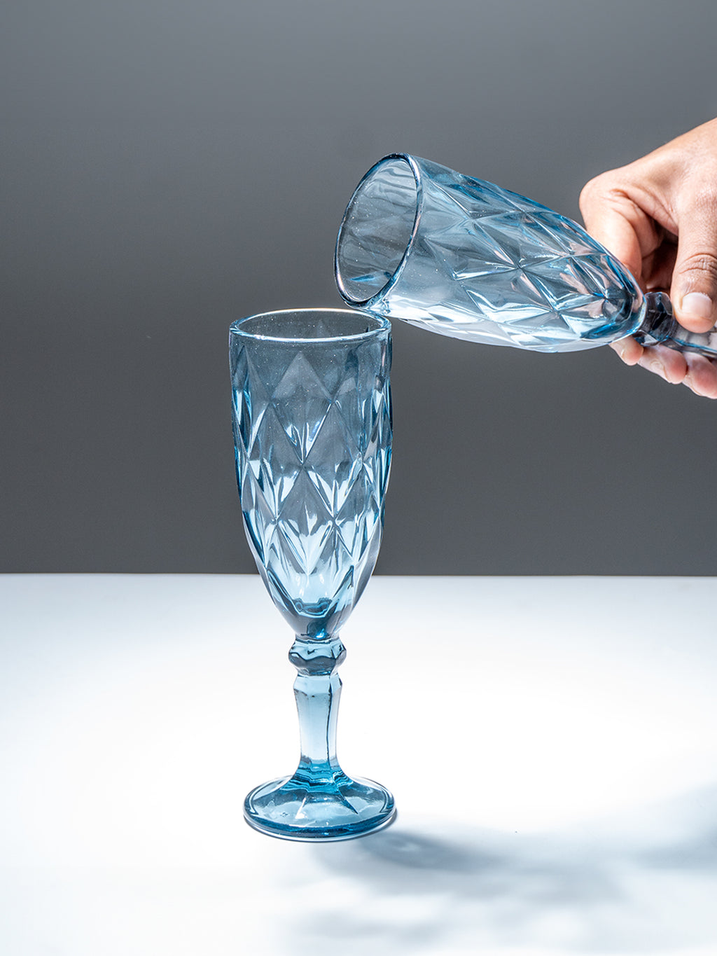 Blue Vintage Textured Glass Goblet Set - Set of 6
