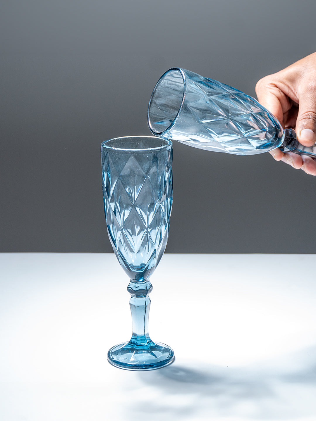 Blue Vintage Textured Glass Goblet Set - Set of 6