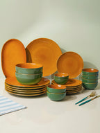 Golden Dinner Set with Green Exterior (Set of 23)