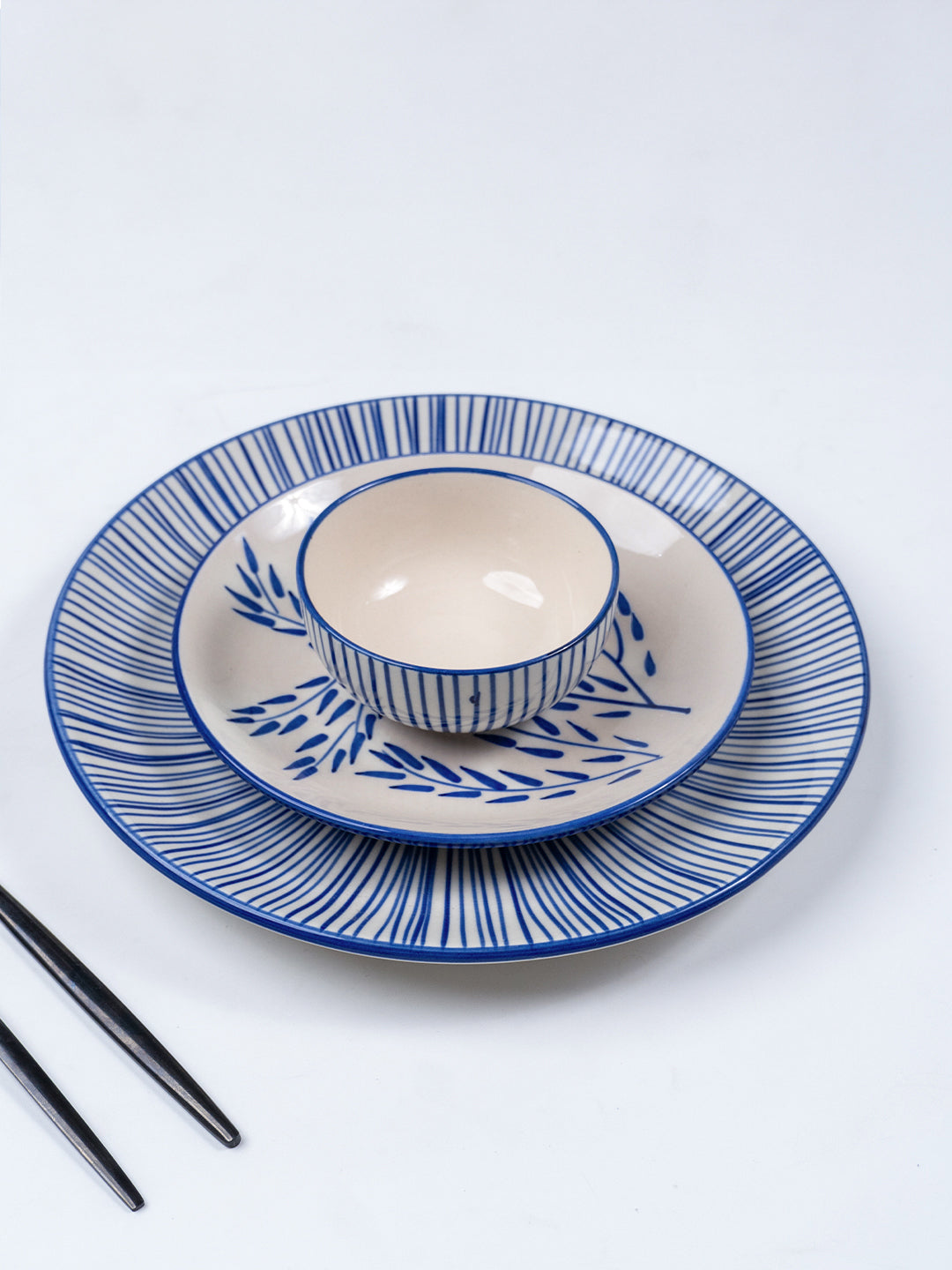 Blue Floral Hand-Painted Ceramic Dinner Set of 22 Secondary image