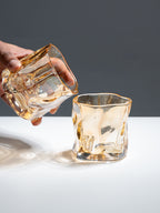 Amber-Colored Sculpted Glasses - Set of 6