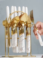 White and Gold Stainless Steel Cutlery Set of 24