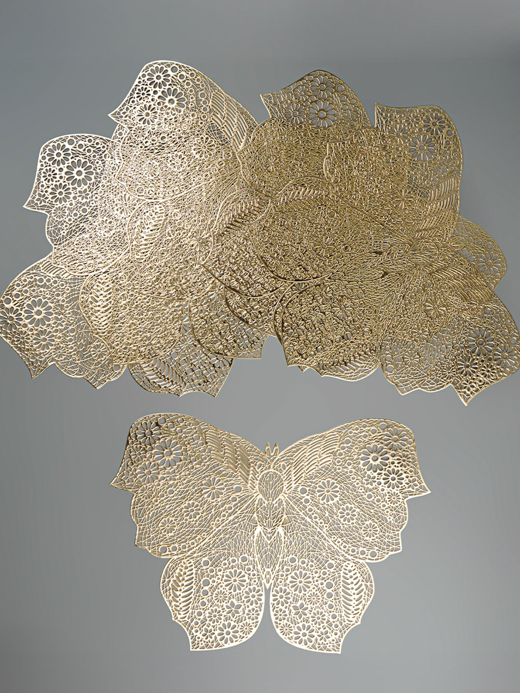 Gold Butterfly Cutout Table Mat with Intricate Floral Detailing