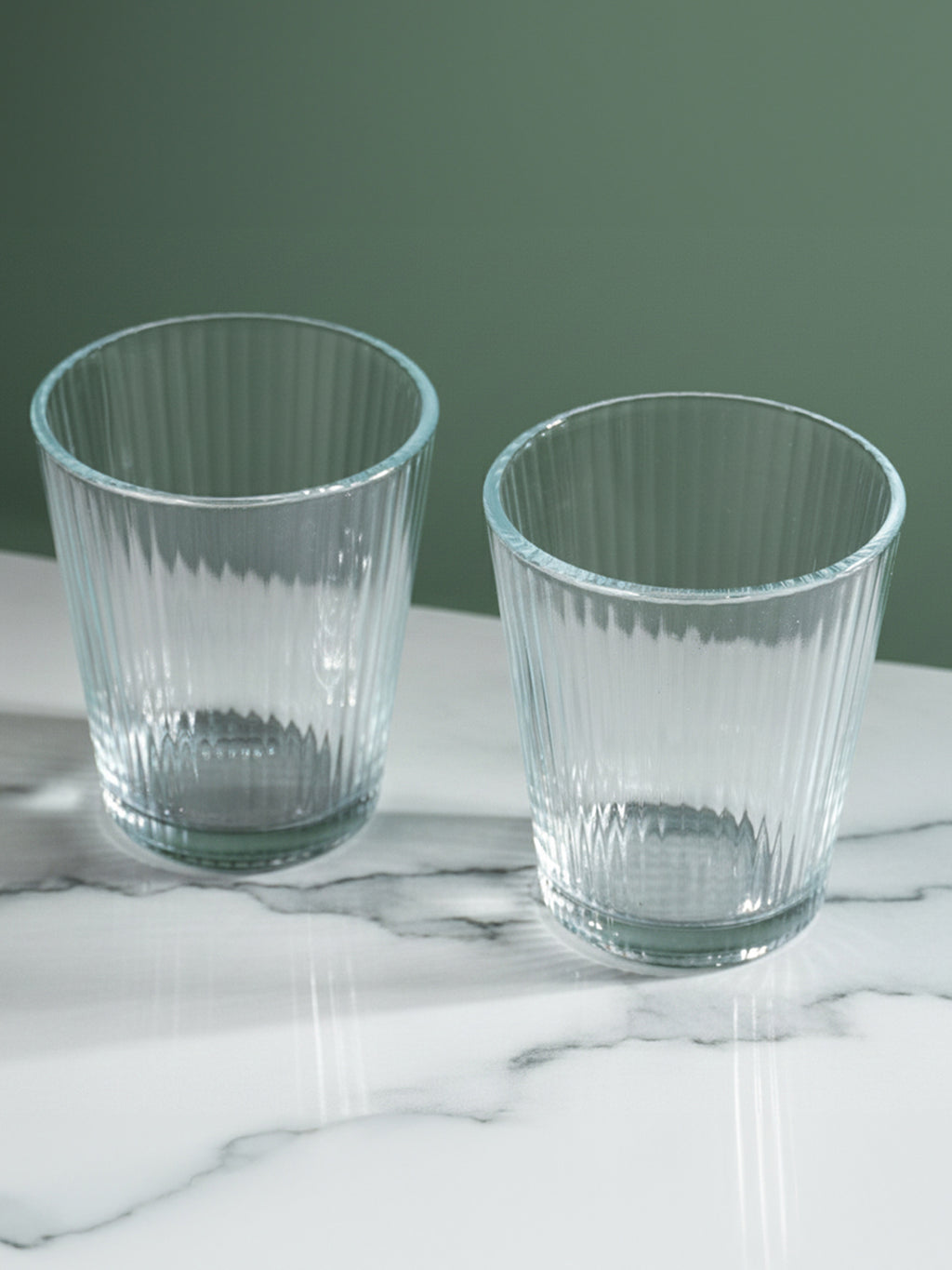 Clear Ribbed Glasses with Classic Textured Design | Set of 6