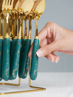Teal and Gold Stainless Steel Cutlery Set of 24