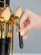 Black and Gold Stainless Steel Cutlery Set of 24