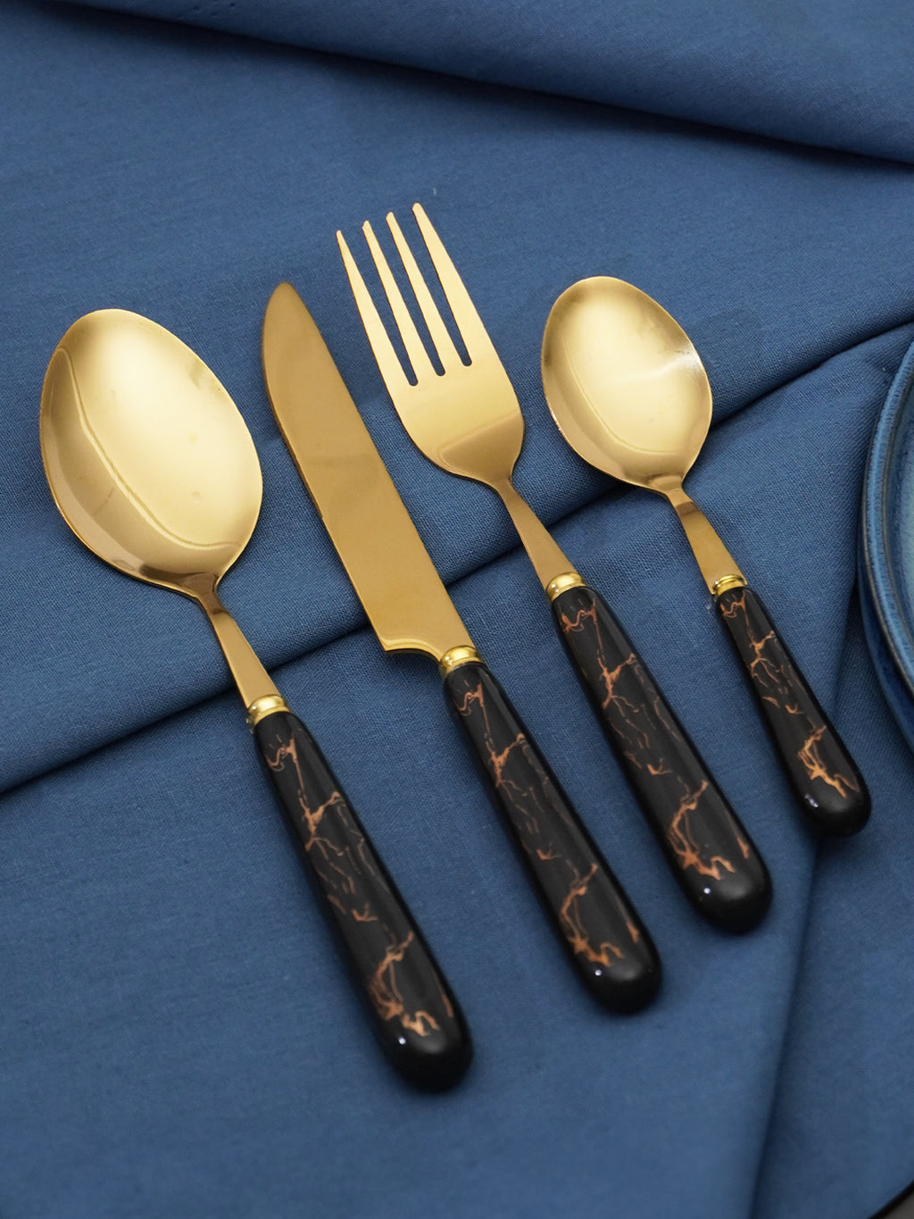 Black and Gold Stainless Steel Cutlery Set of 24