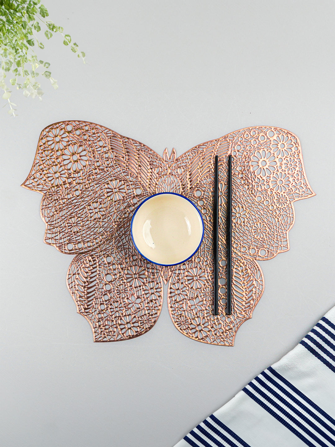 Rose Gold Butterfly Cutout Table Mat with Intricate Floral Design Secondary image