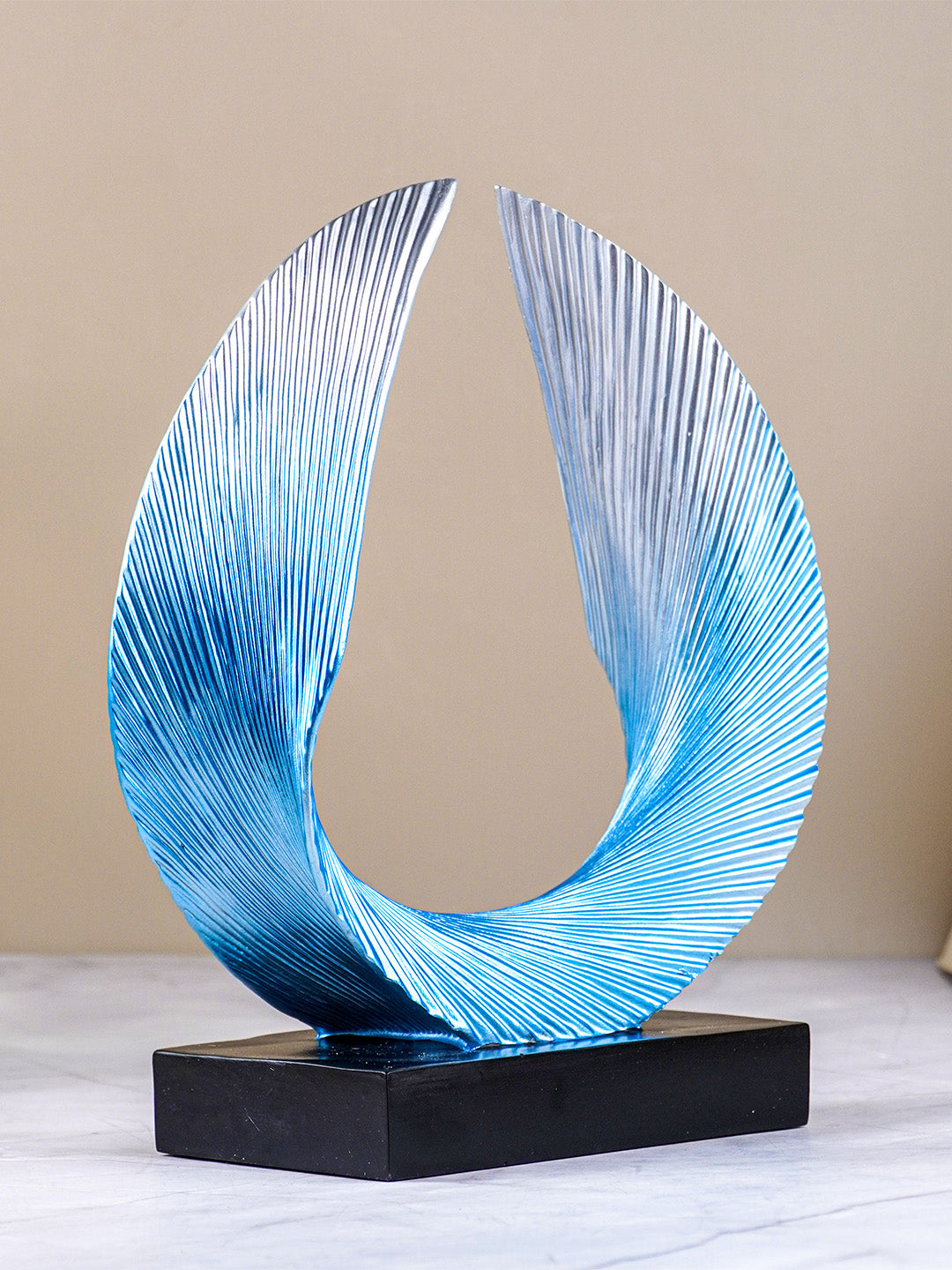 Blue and Silver Abstract Wave Sculpture