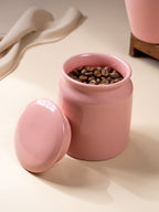 Glazed Pink Ceramic Canisters with Lids - Set of 2