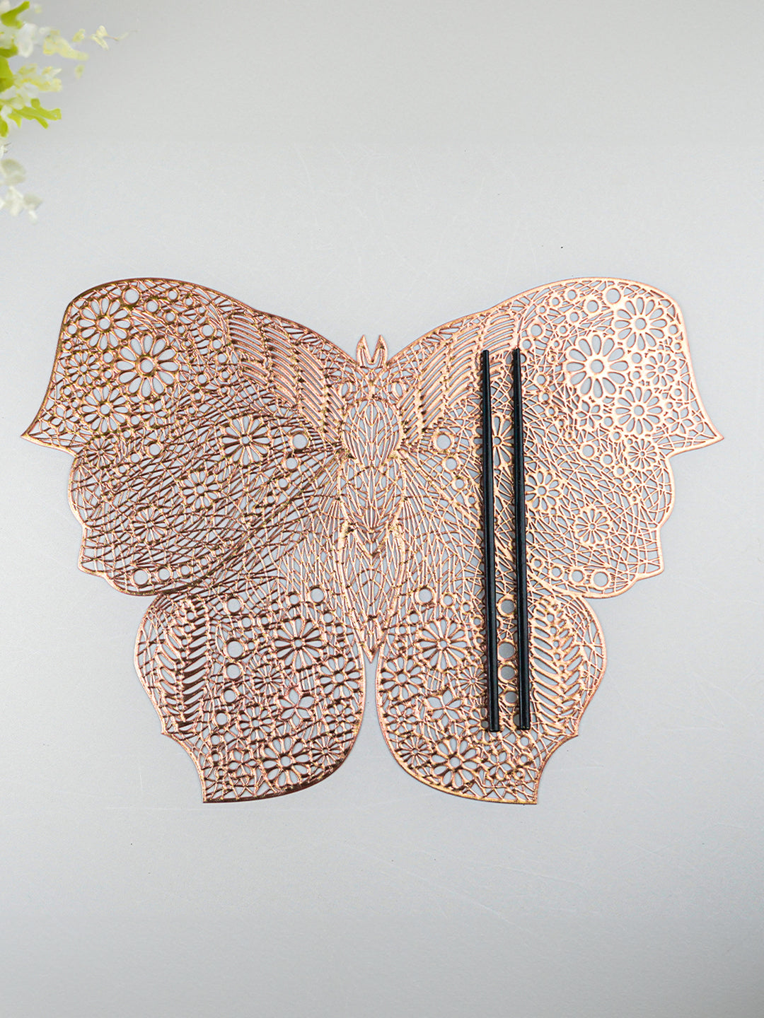 Rose Gold Butterfly Cutout Table Mat with Intricate Floral Design Main image