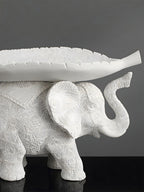 White Resin Elephant with Leaf Platter