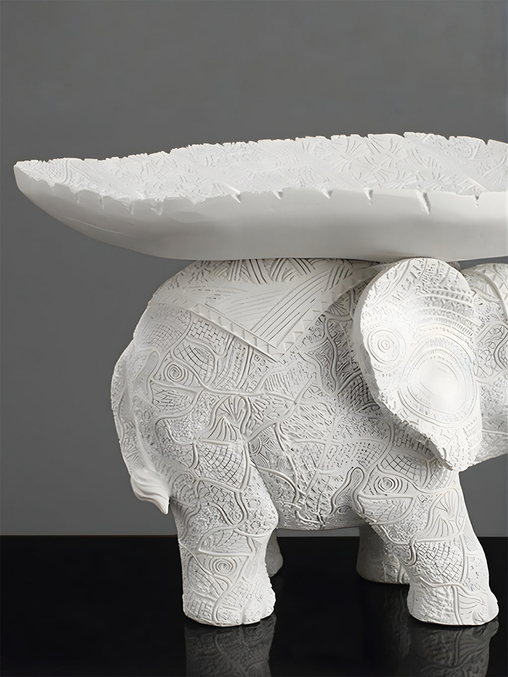 White Resin Elephant with Leaf Platter
