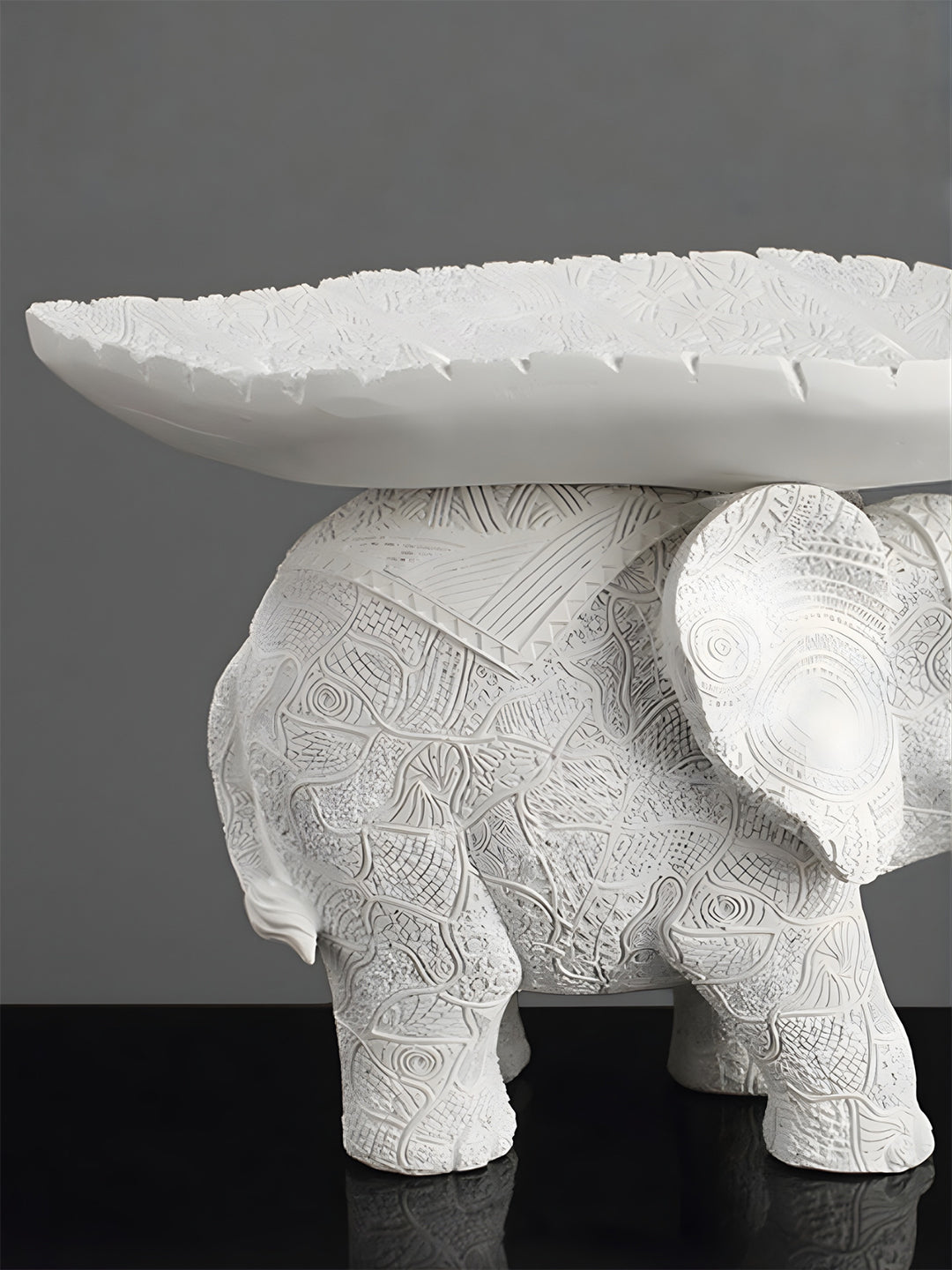 White Resin Elephant with Leaf Platter