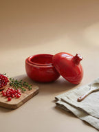 Red Pomegranate Shaped Ceramic Jar with Lid