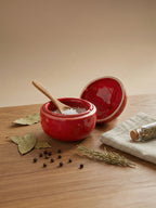 Red Pomegranate Shaped Ceramic Jar with Lid