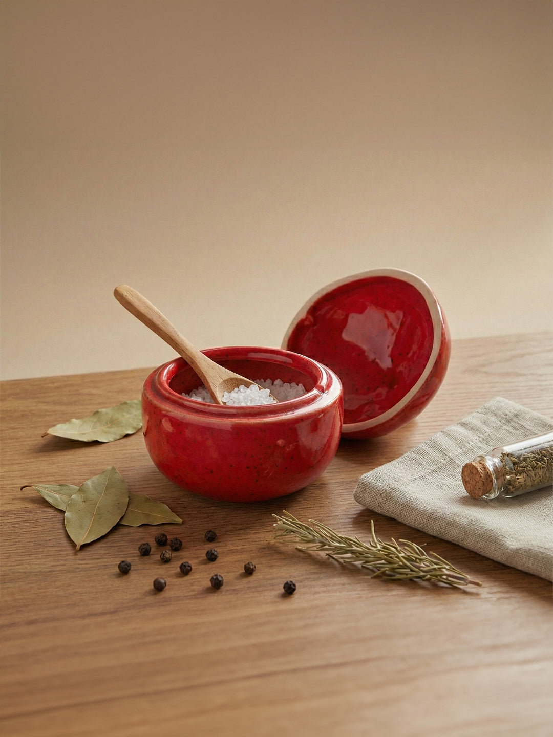 Red Pomegranate Shaped Ceramic Jar with Lid