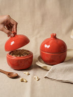 Red Pomegranate Shaped Ceramic Jar with Lid