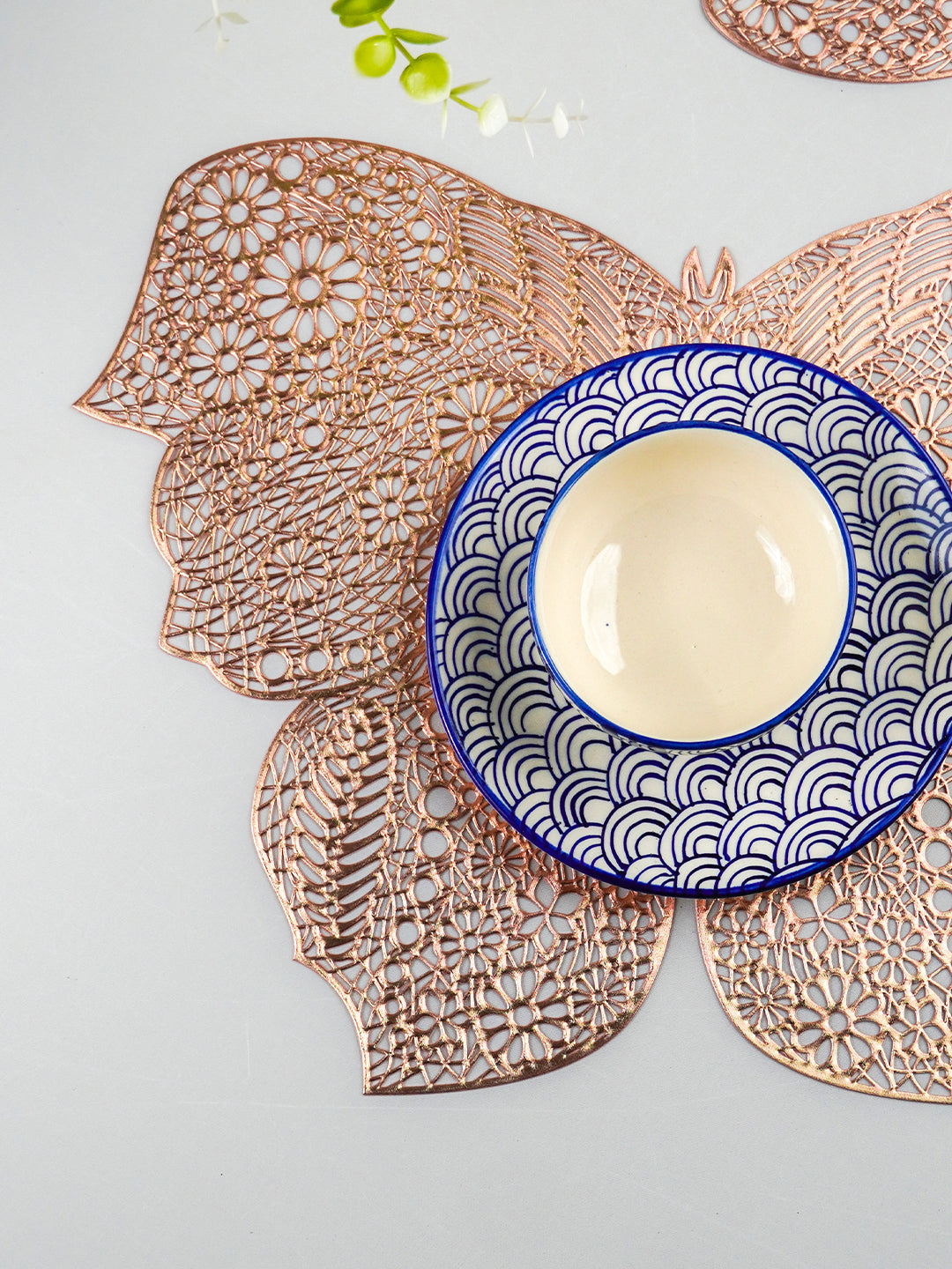 Rose Gold Butterfly Cutout Table Mat with Intricate Floral Design