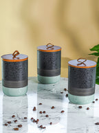 Speckled Black and Mint Ceramic Canister Set with Wooden Lids