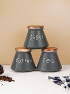 Black Airtight Canister Set of 3 with Wooden Airtight Lid