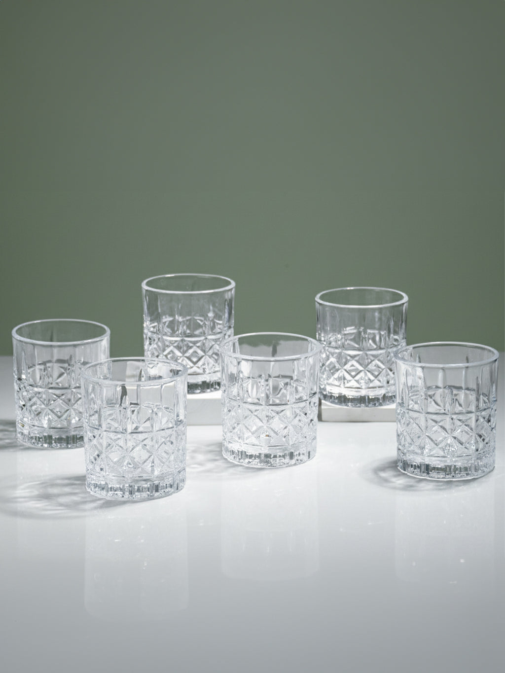 Diamond Grid Cut Design Whiskey Glasses - Set of 6