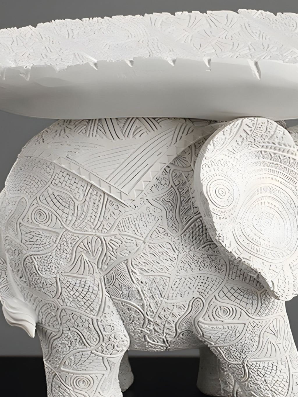 White Resin Elephant with Leaf Platter