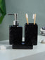 Black Glossy Ceramic Bathroom Set with Embossed Leaf Pattern Set of 3