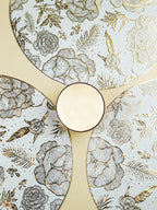 White & Gold Floral Table Mat with Botanical Illustration