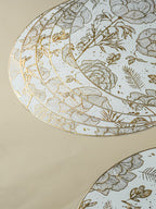 White & Gold Floral Table Mat with Botanical Illustration