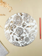 White & Gold Floral Table Mat with Botanical Illustration