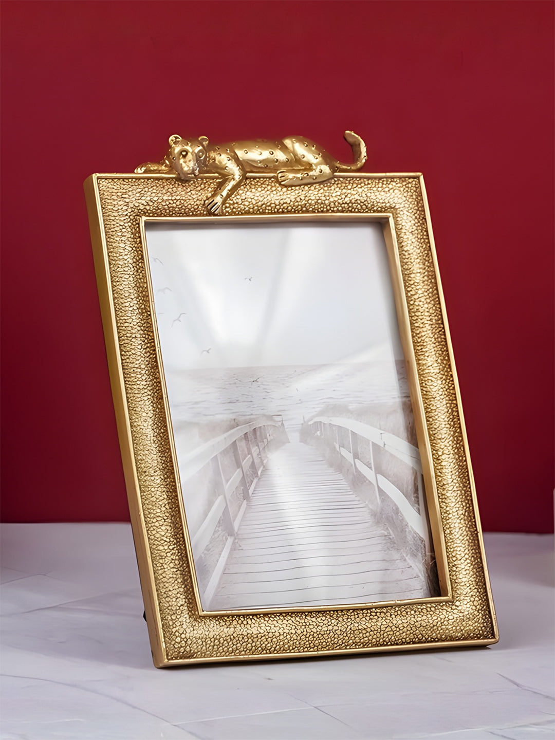 Gold Textured Photo Frame with Leopard Detail Main image