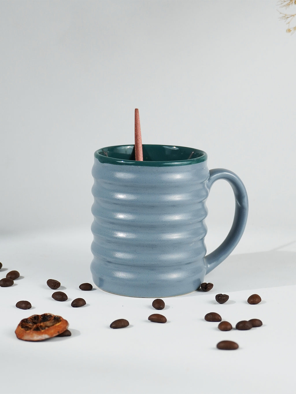 Blue Ceramic Mug with Ribbed Texture