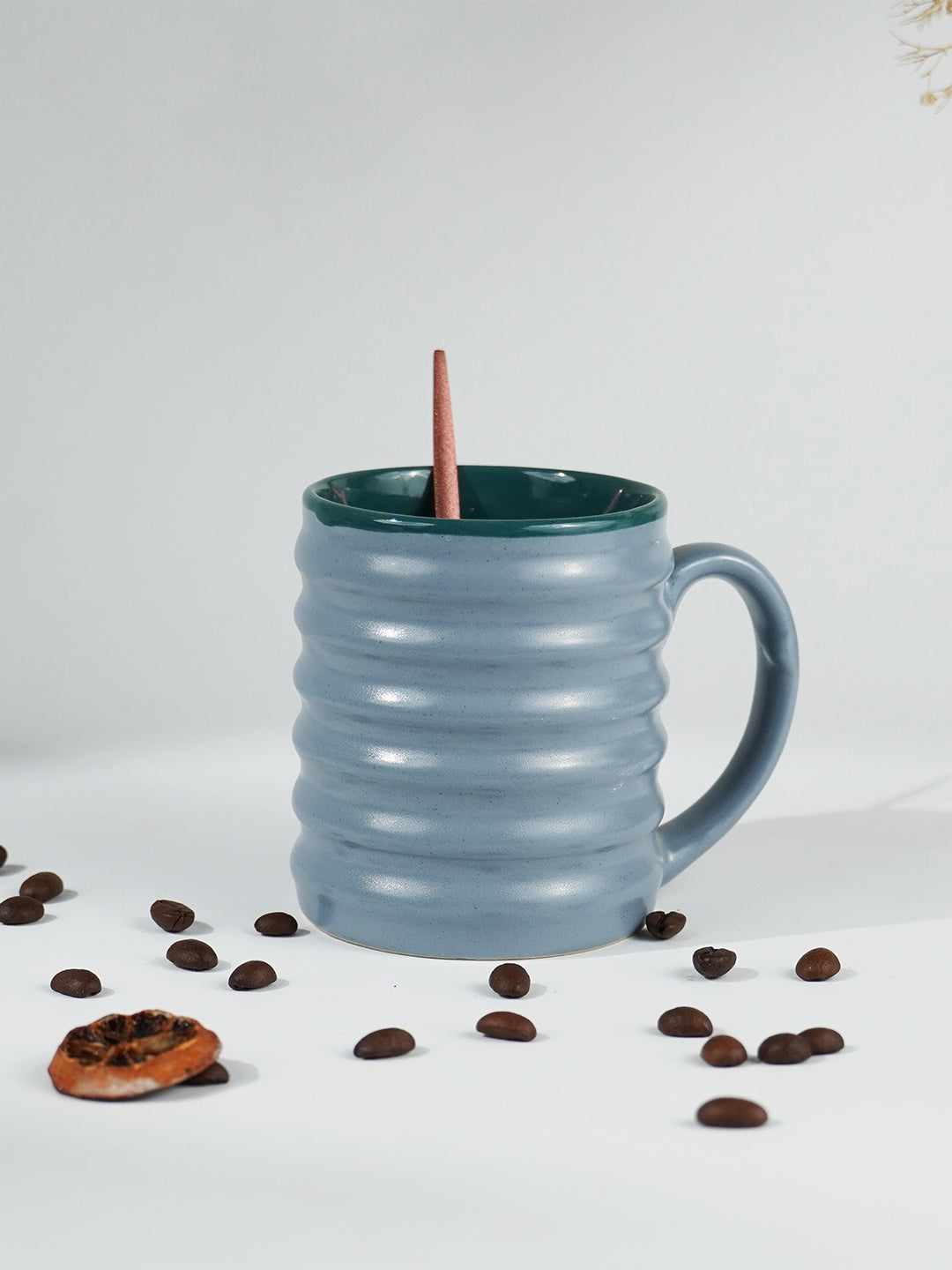 Blue Ceramic Mug with Ribbed Texture