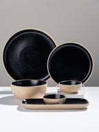 Speckled Beige & Black Ceramic Dinner Set – Set of 22