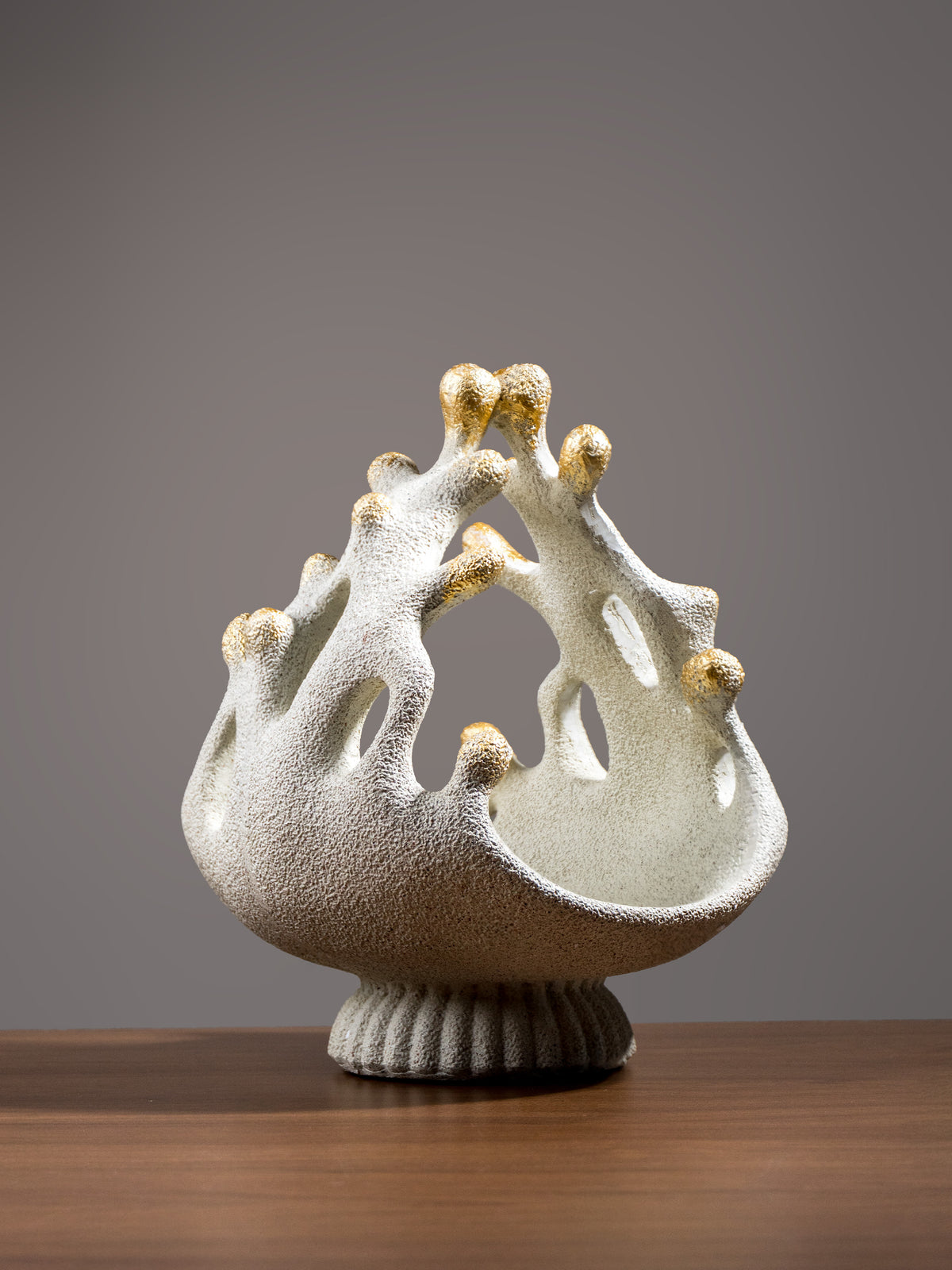 White Coral Sculptural Bowl with Gold Accents Main image