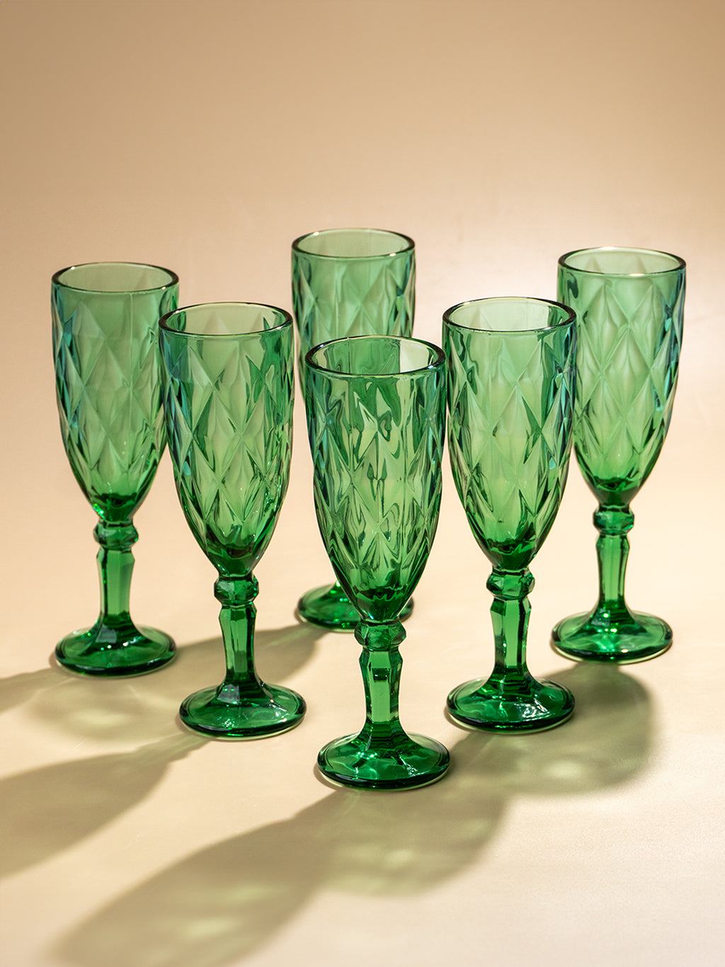 Emerald Green Diamond-Cut Glass Goblet - Set of 6
