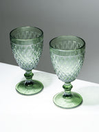 Green Vintage Textured Glass Goblet Set – 6-Piece